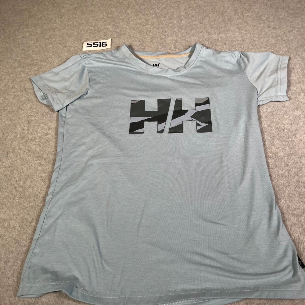 Helly Hansen T-Shirt Womens Small Gray Graphic Logo Crew Neck Outdoor Casual